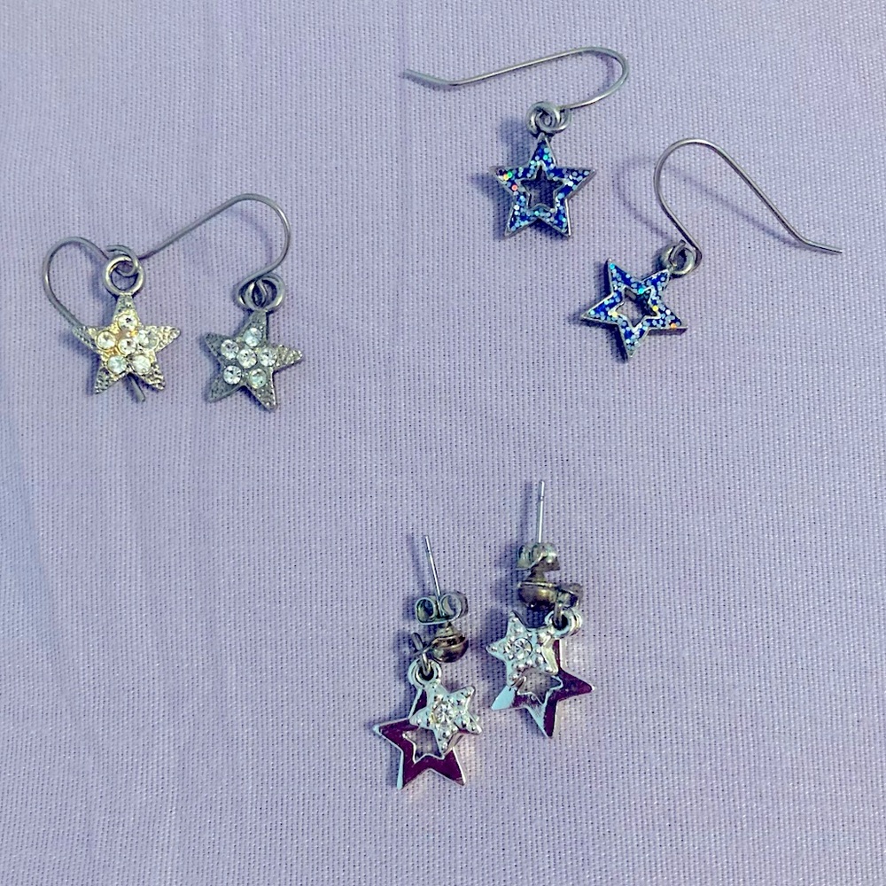 Dangling Silver Star Earrings 3-Pack ✨